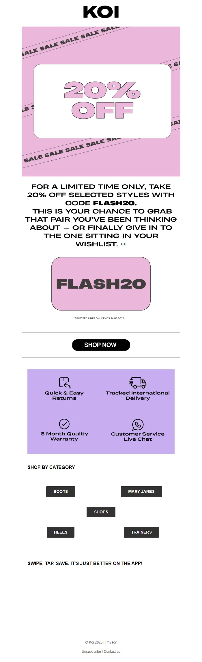 Flash Sale Email Template – 20% Off Promo for E-Commerce