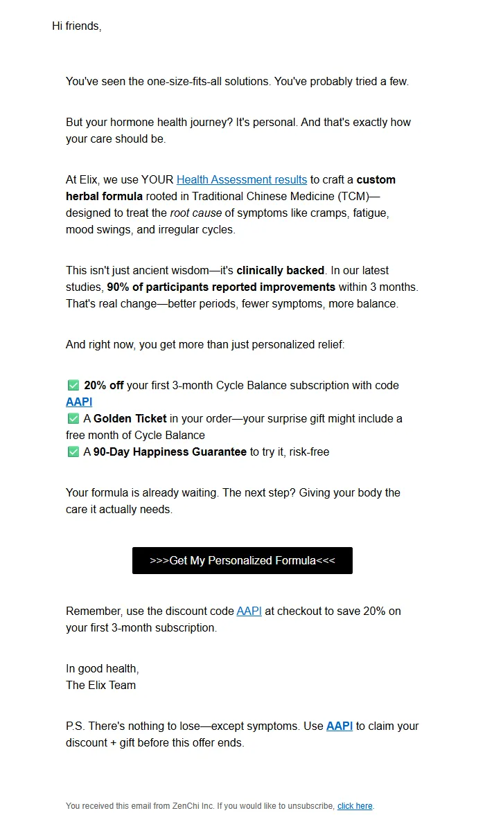 Personalized Hormone Health Email Template for Wellness