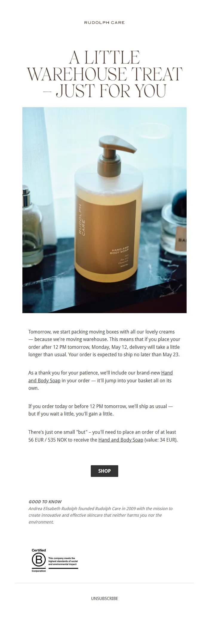 Warehouse Move Email Template with Gift Incentive