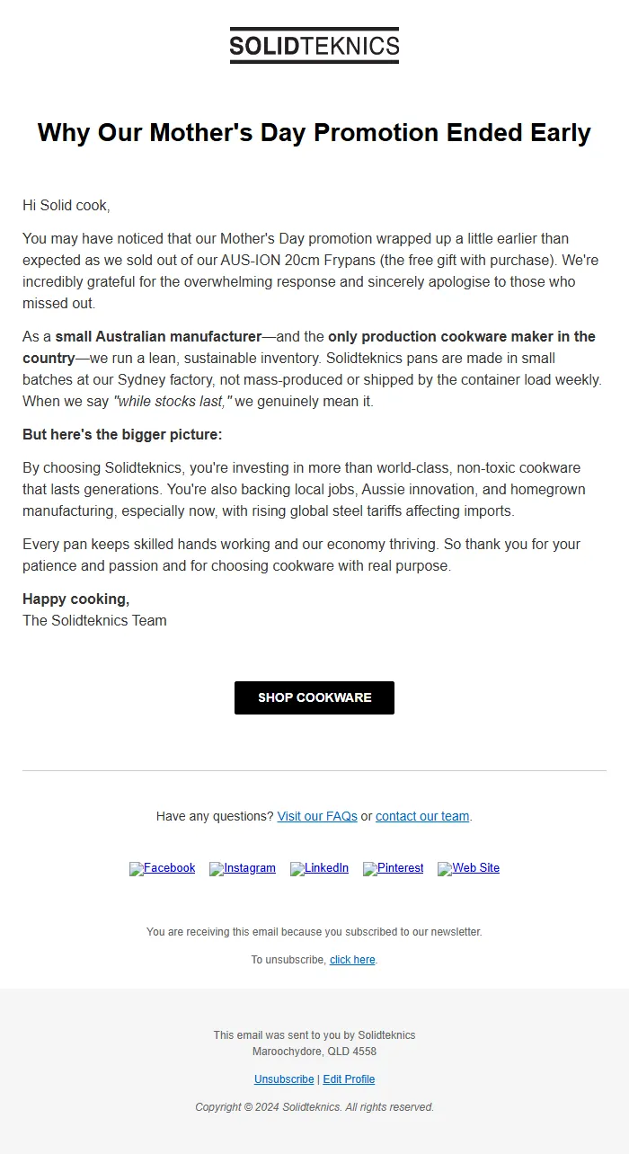Mother's Day Sold Out Email Template for E-Commerce