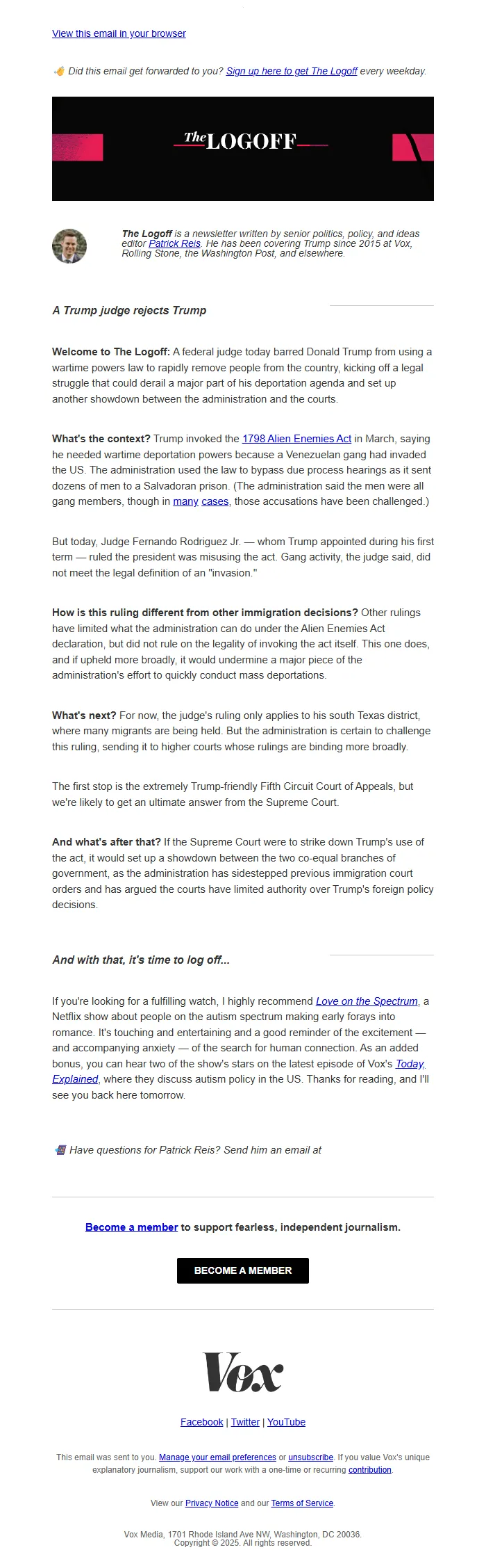 Political News Email Template – Trump Administration Updates