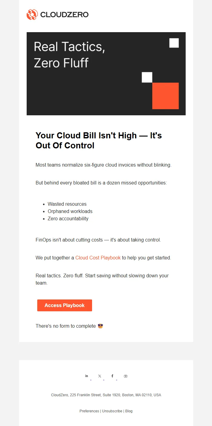 Cloud Cost Playbook Email Template for SaaS