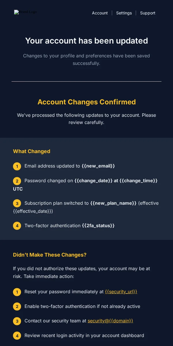 Account Update Email Template for Entertainment & Media