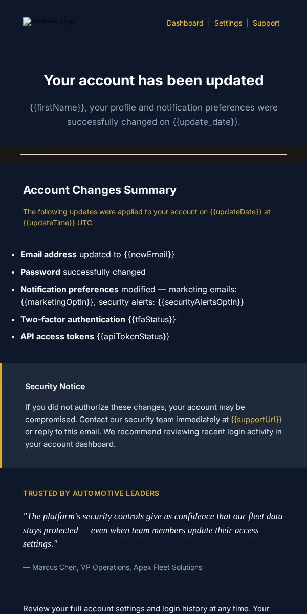 Account Update Email Template for Automotive
