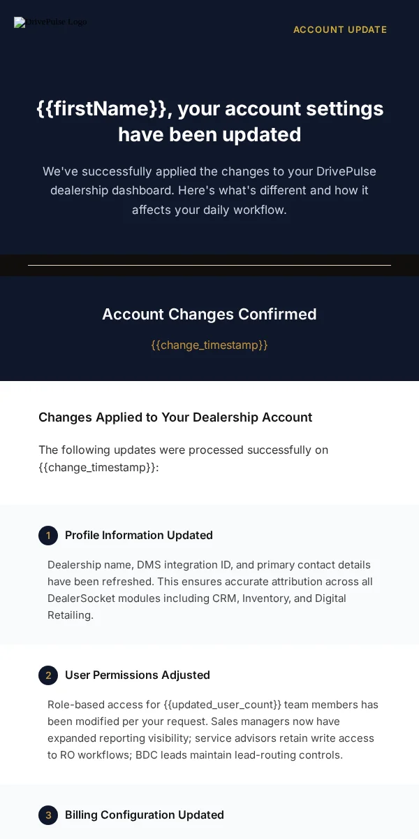 Account Update Email Template for Automotive