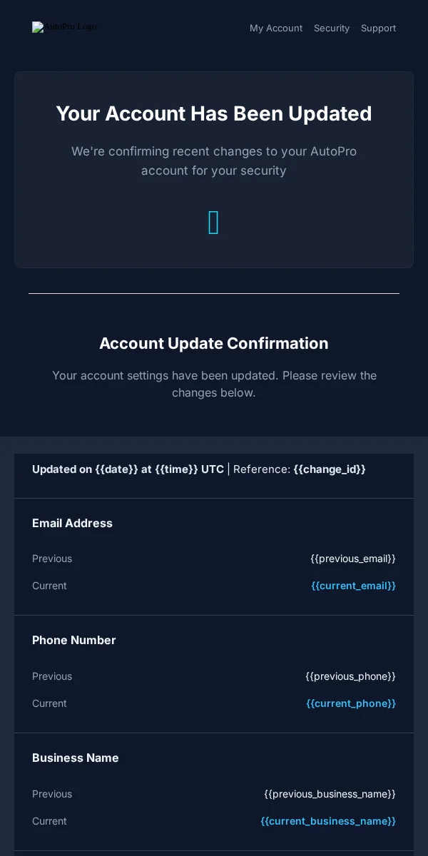 Account Update Email Template for Automotive