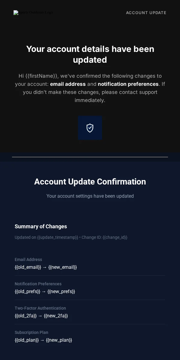 Account Update Email Template for Sports Outdoors