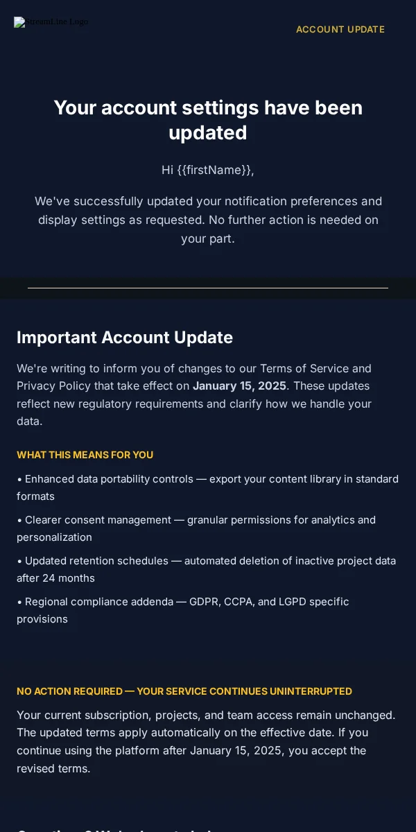 Account Update Email Template for Entertainment & Media