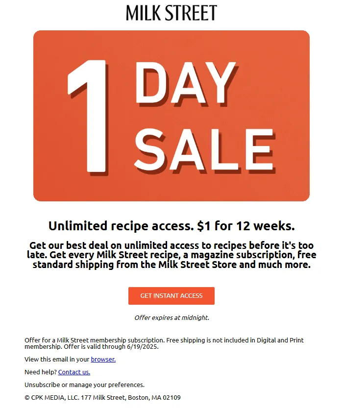Recipe Access Flash Sale Email Template