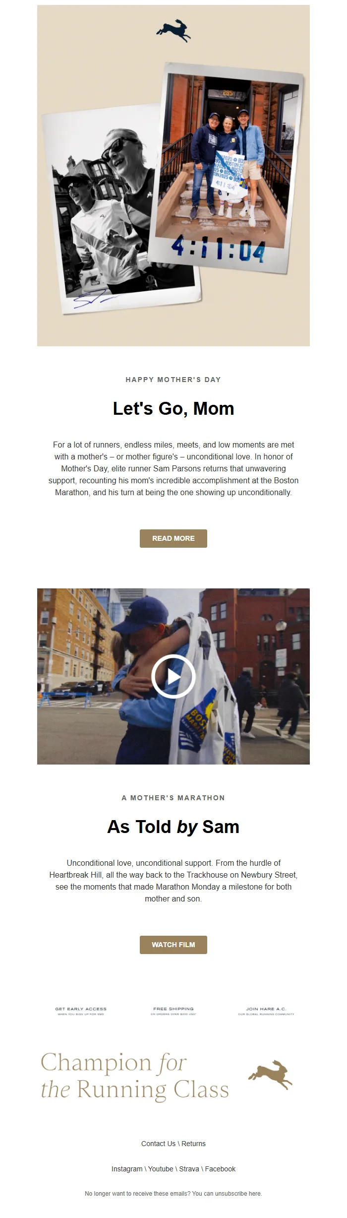 Mother's Day Email Template – Open Letter & Marathon Story
