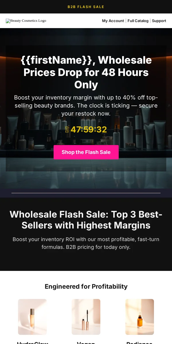 Flash Sale Email Template for Beauty Cosmetics