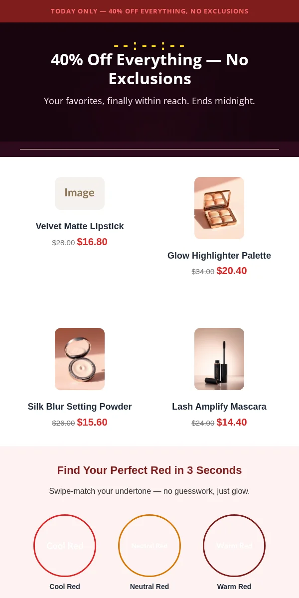 Flash Sale Email Template for Beauty Cosmetics