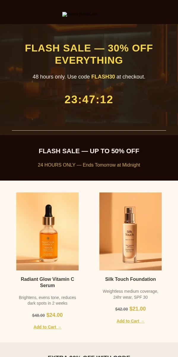 Flash Sale Email Template for Beauty Cosmetics