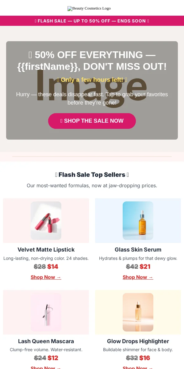 Flash Sale Email Template for Beauty Cosmetics