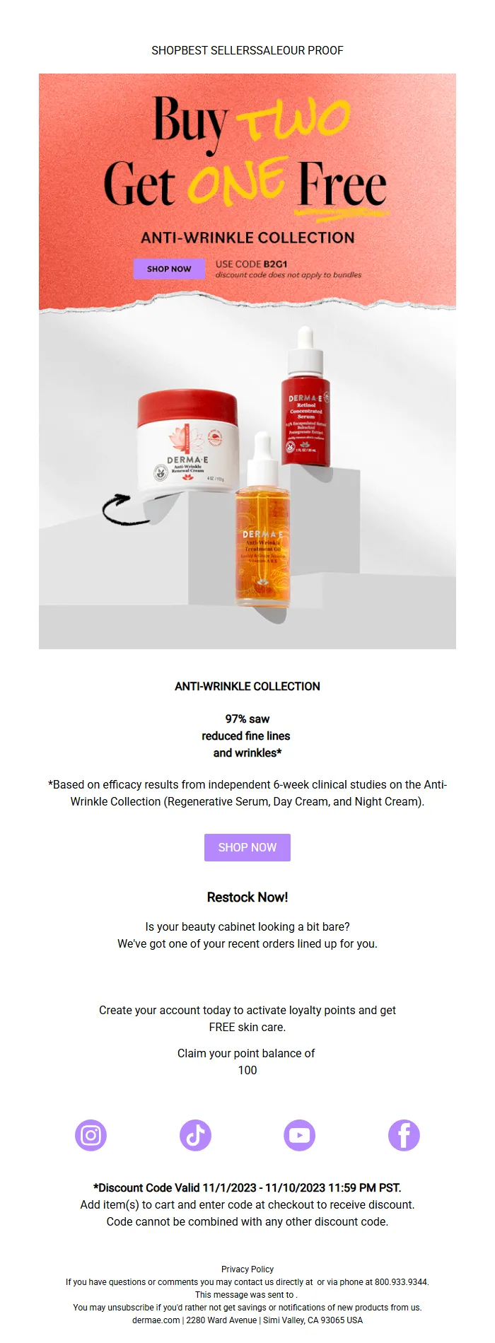 Buy 2 Get 1 Free Email Template – Anti-Wrinkle Beauty Promotion