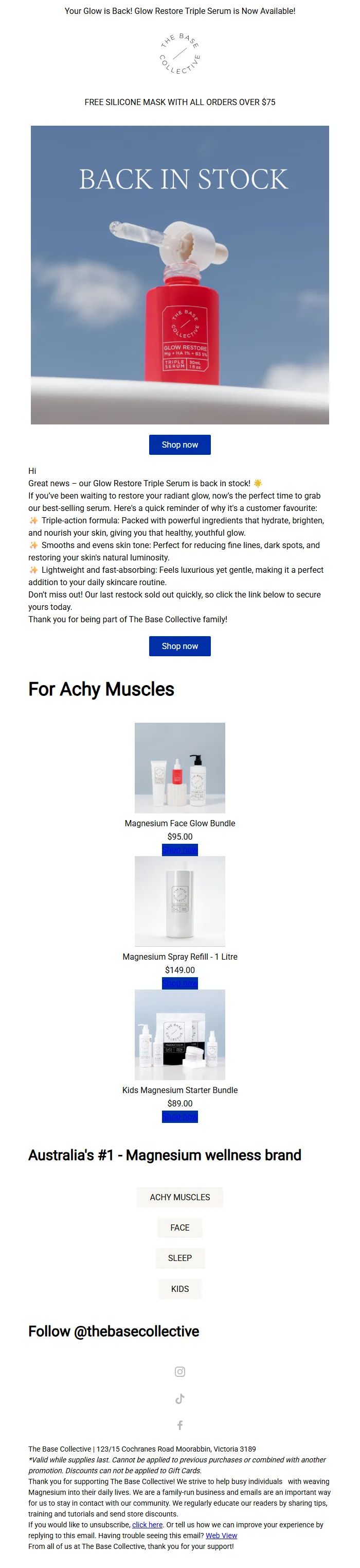 Back in Stock Email Template for Beauty & Wellness