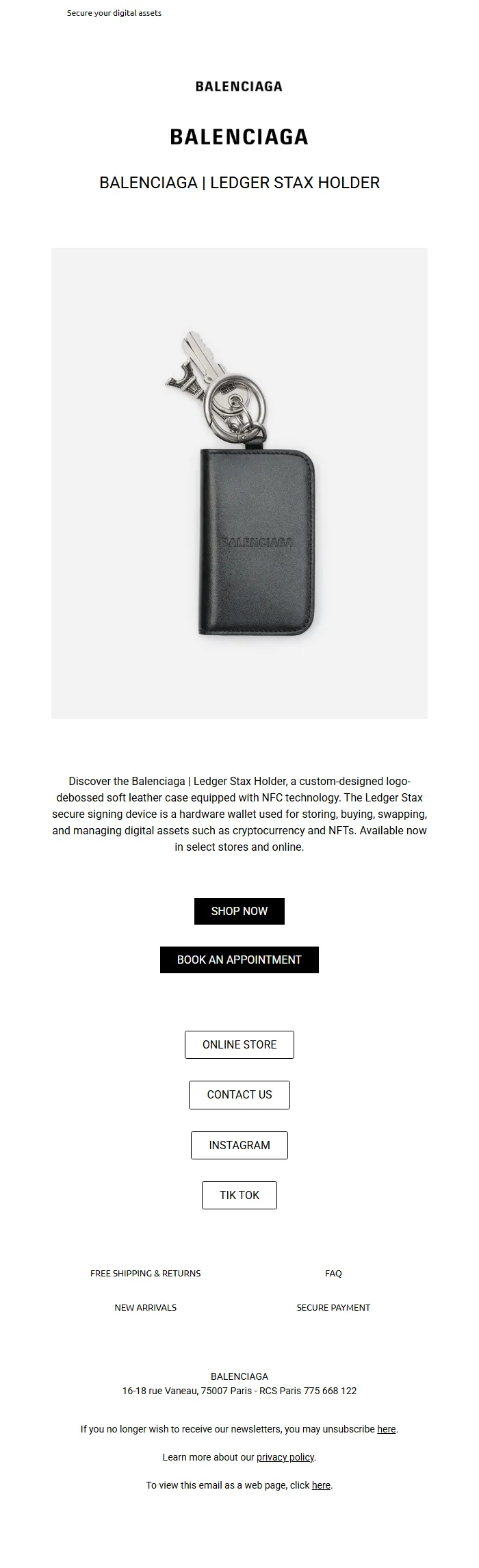 Luxury Product Launch Email Template – Balenciaga Ledger Stax