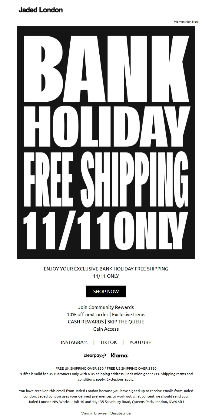 Bank Holiday Free Shipping Email Template for Sales