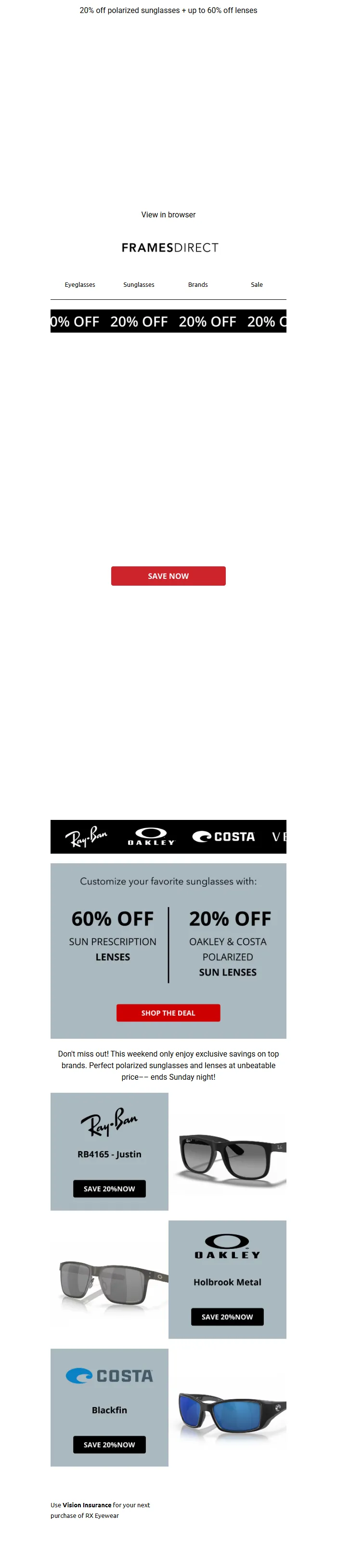 Early Holiday Sales Email Template – Sunglasses & Eyeglasses