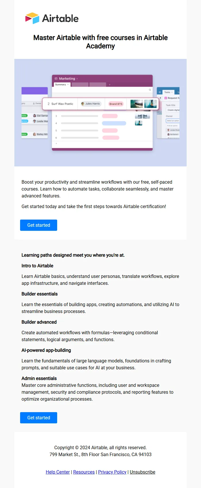 Airtable Academy Email Template – Free Courses & Certification