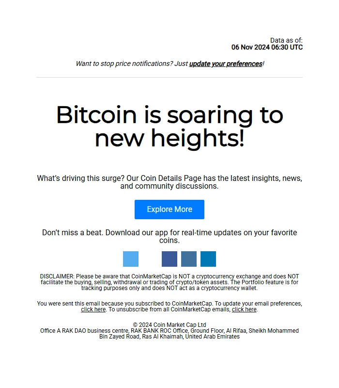 Bitcoin Price Alert Email Template for Crypto Updates