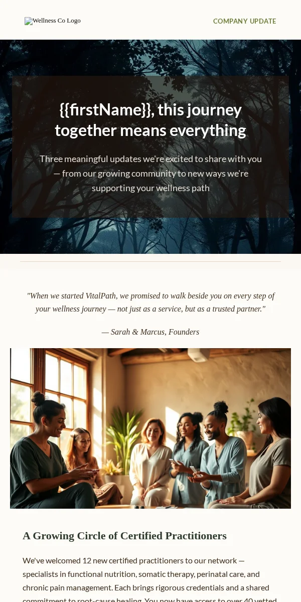 Company Update Email Template for Health Wellness