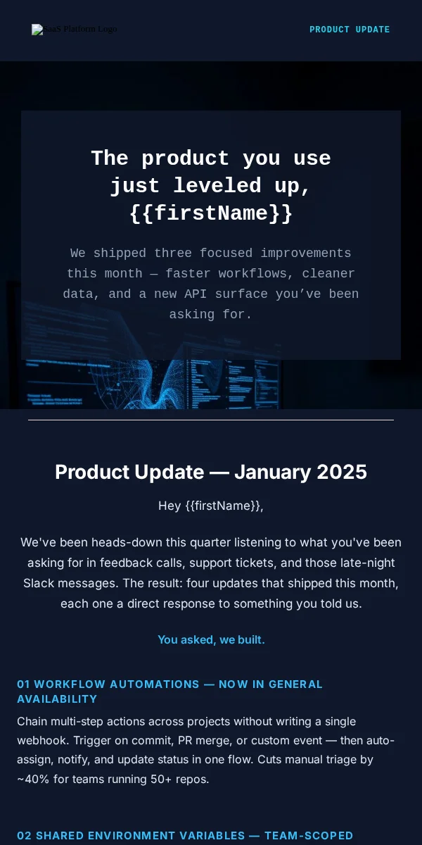Company Update Email Template for Saas Software