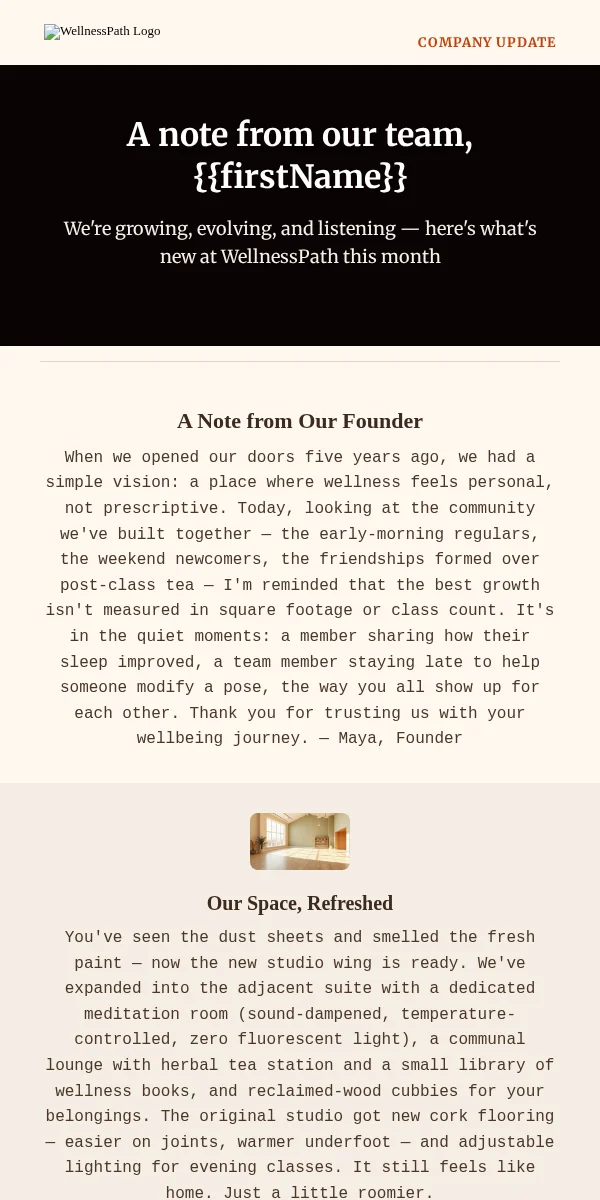 Company Update Email Template for Health Wellness