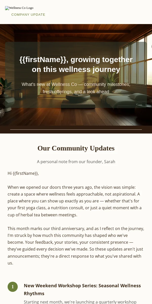 Company Update Email Template for Health Wellness