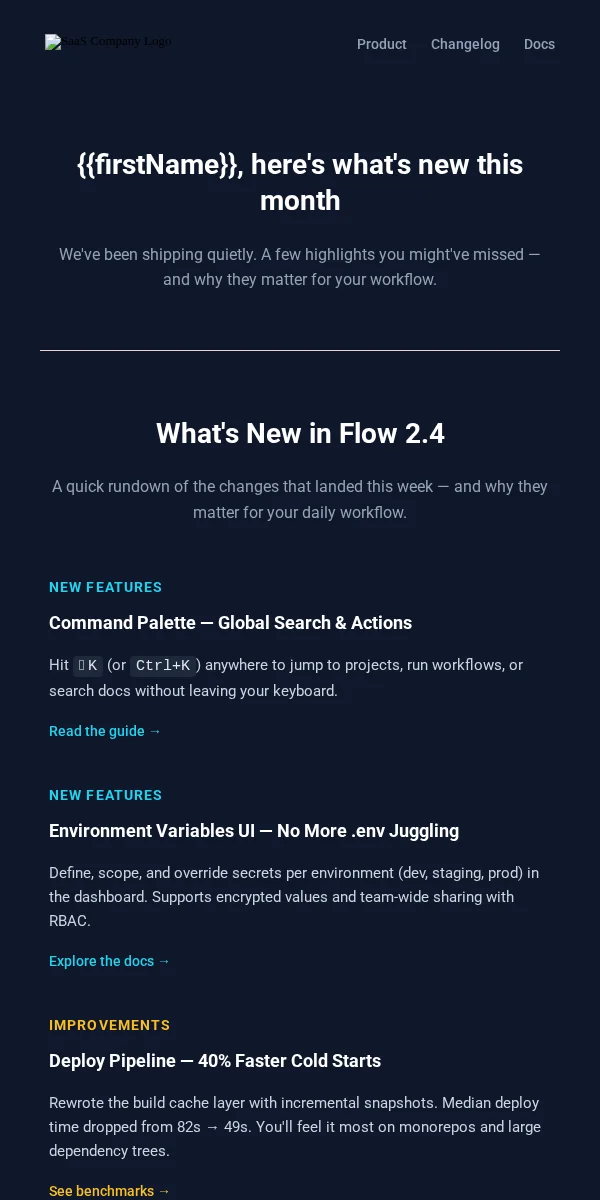 Company Update Email Template for Saas Software