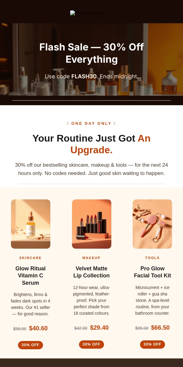 Flash Sale Email Template for Beauty Cosmetics