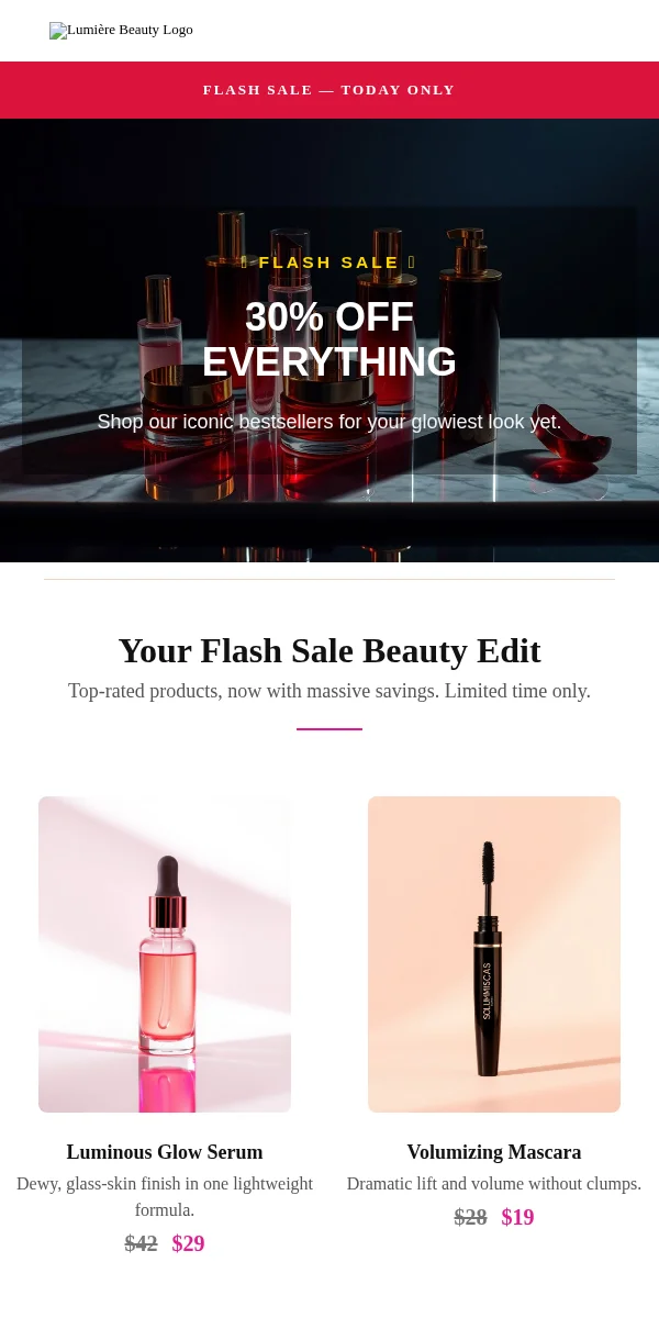 Flash Sale Email Template for Beauty Cosmetics
