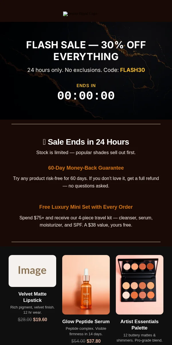 Flash Sale Email Template for Beauty Cosmetics