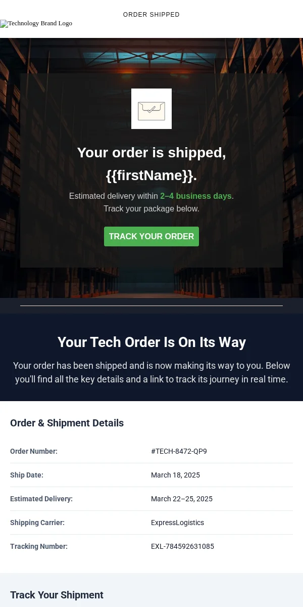 Delivery Confirmation Email Template for Technology