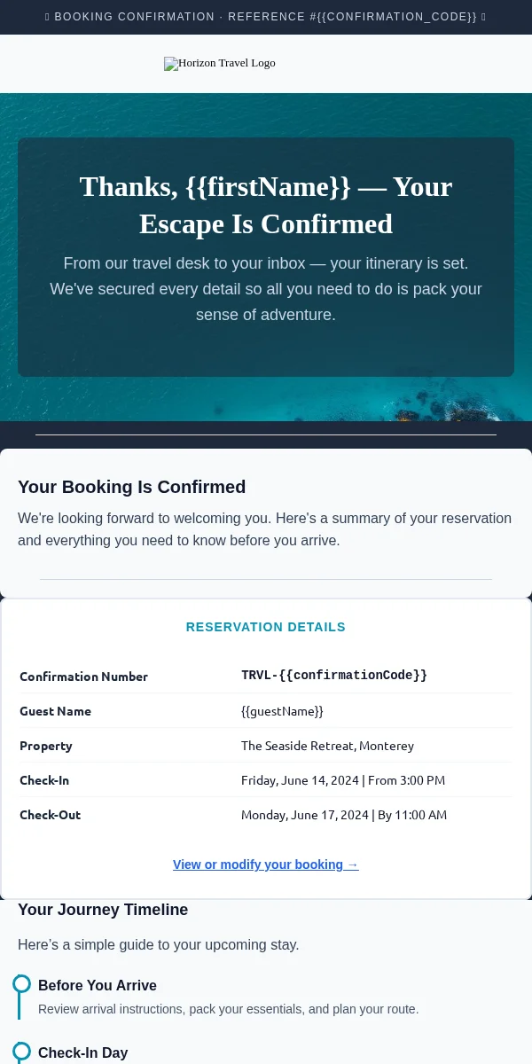 Delivery Confirmation Email Template for Travel Hospitality