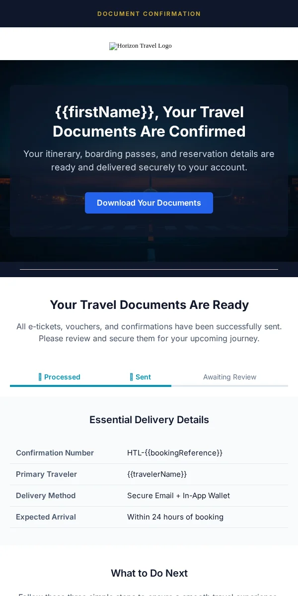 Delivery Confirmation Email Template for Travel Hospitality