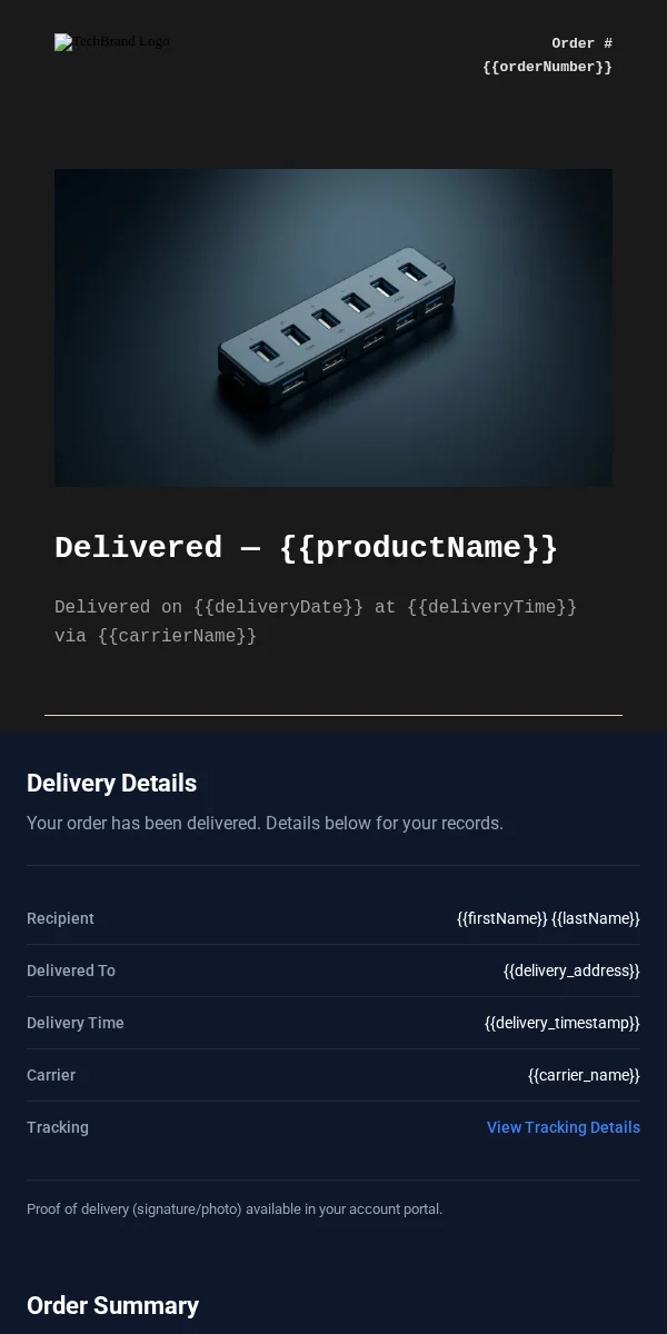 Delivery Confirmation Email Template for Technology