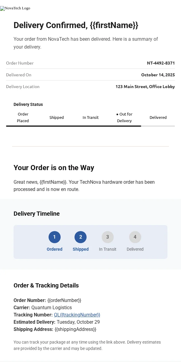 Delivery Confirmation Email Template for Technology