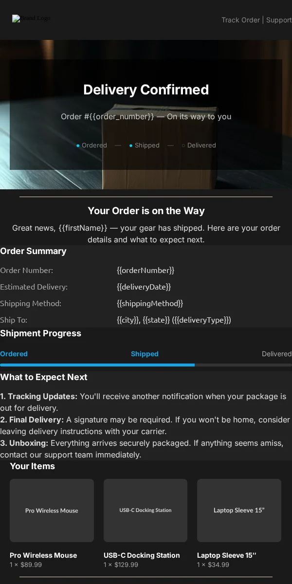 Delivery Confirmation Email Template for Technology