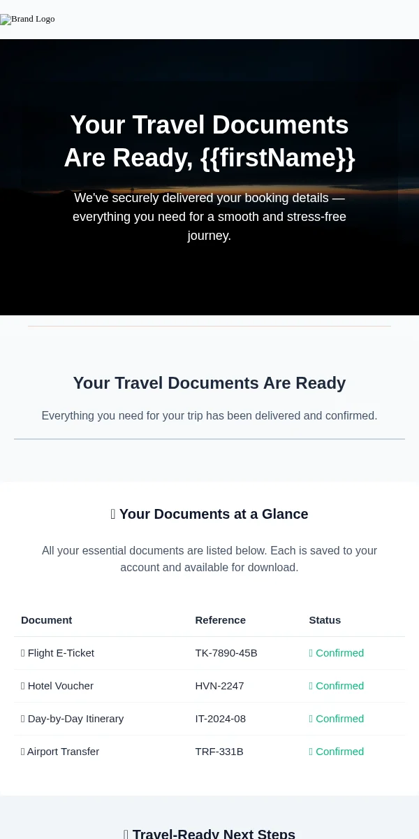 Delivery Confirmation Email Template for Travel Hospitality