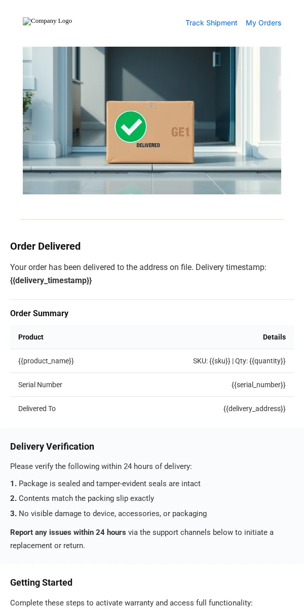 Delivery Confirmation Email Template for Technology