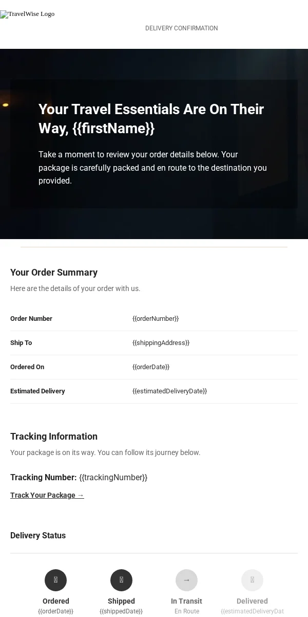 Delivery Confirmation Email Template for Travel Hospitality
