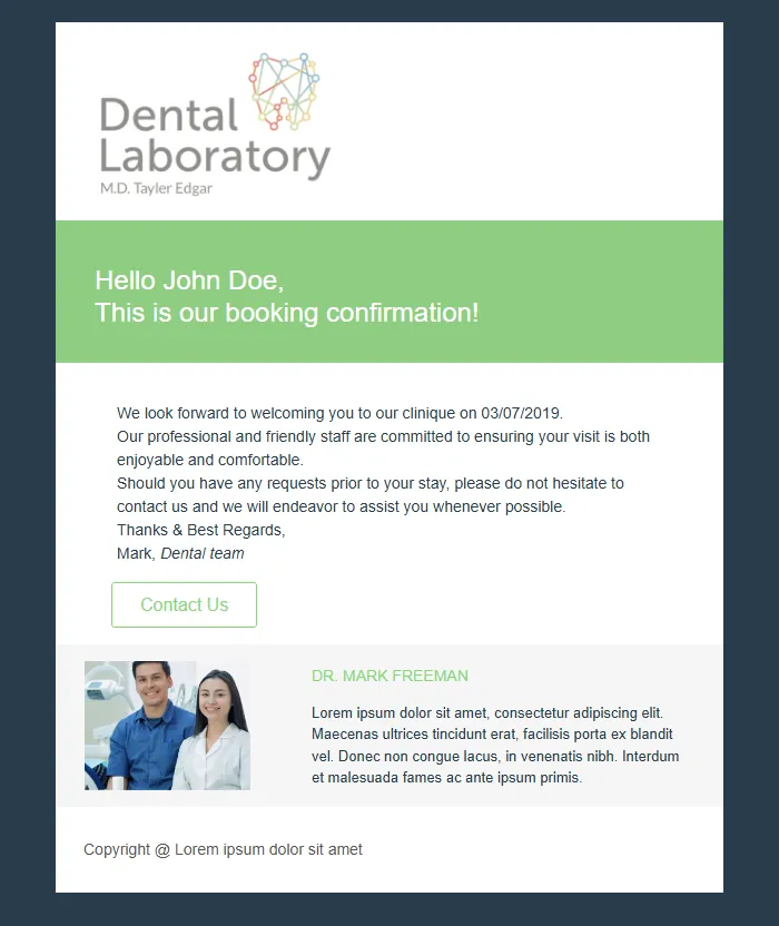 Dental Appointment Confirmation Email Template