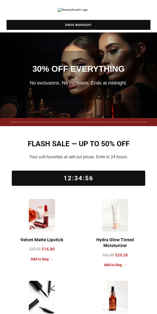 Flash Sale Email Template for Beauty Cosmetics