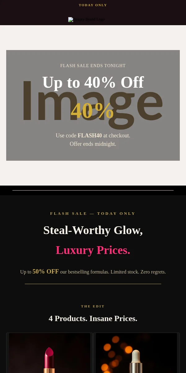 Flash Sale Email Template for Beauty Cosmetics