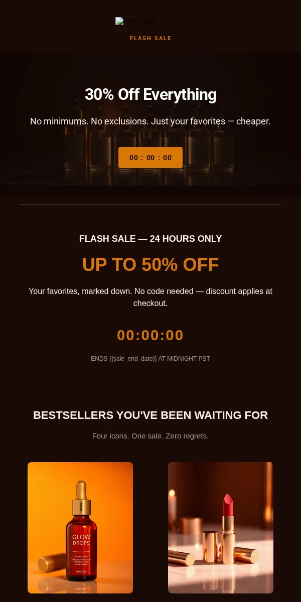 Flash Sale Email Template for Beauty Cosmetics