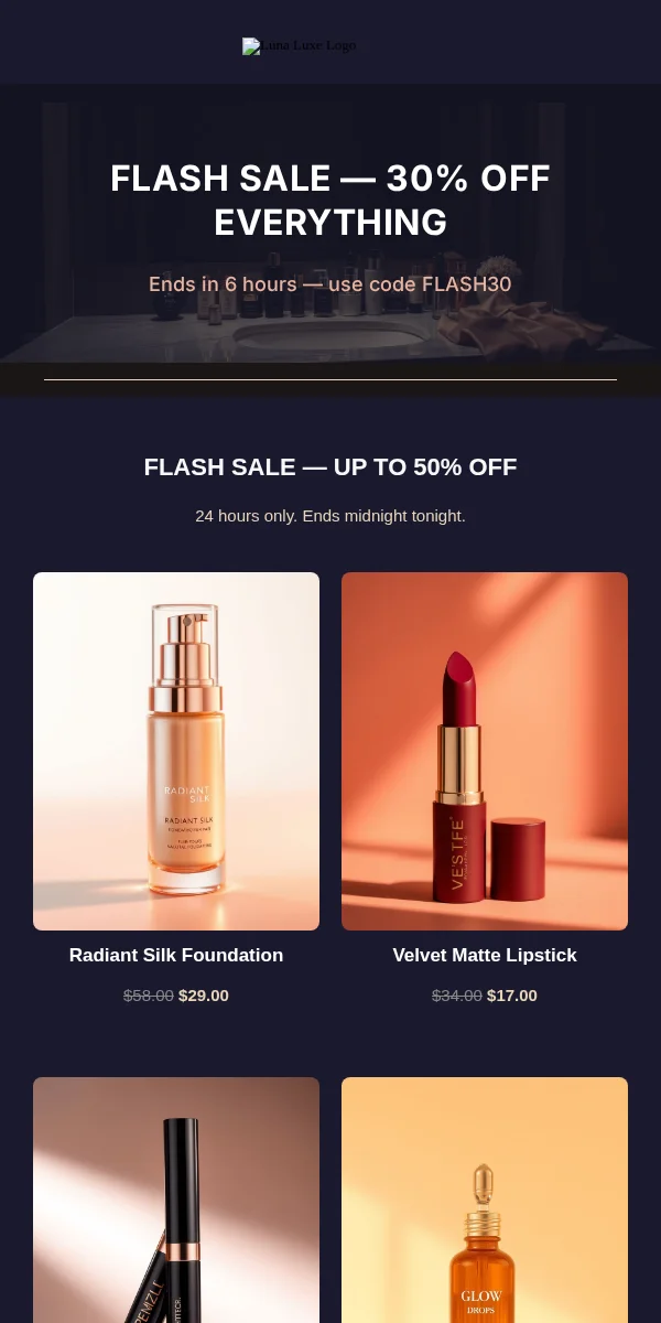 Flash Sale Email Template for Beauty Cosmetics