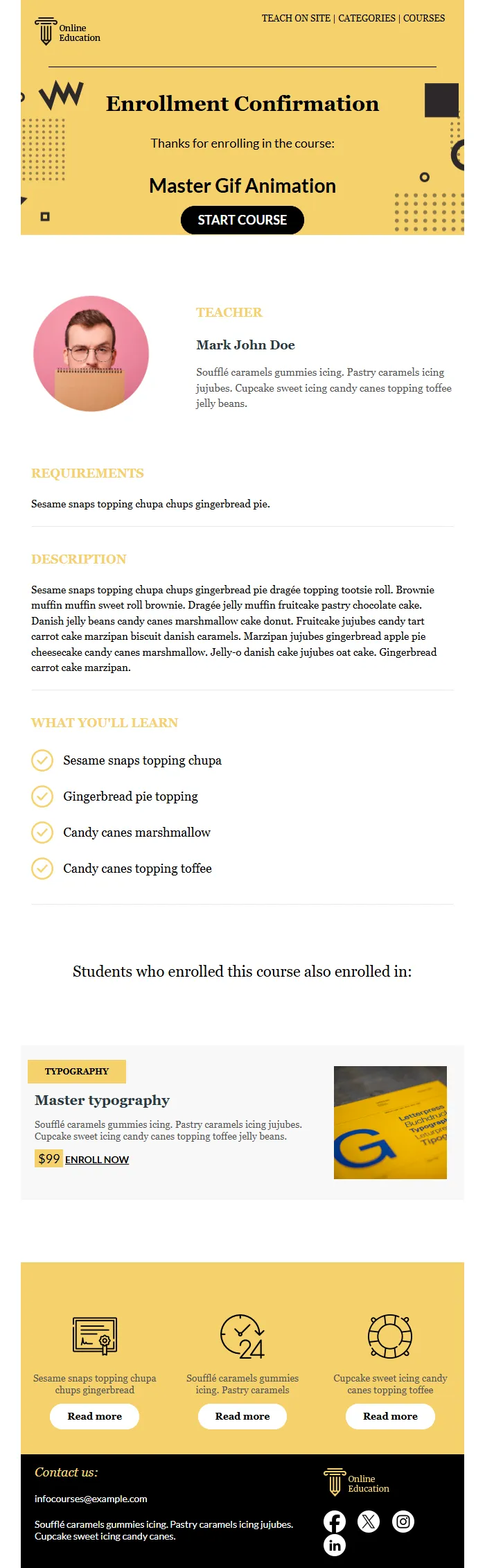 Course Enrollment Confirmation Email Template for Education