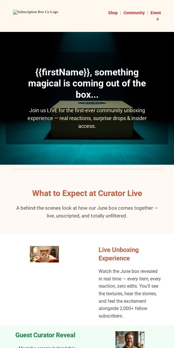 Event Invitation Email Template for Subscription Boxes