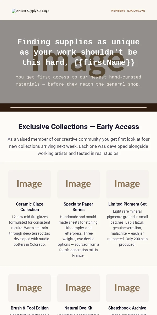 Exclusive Access Email Template for Arts & Crafts